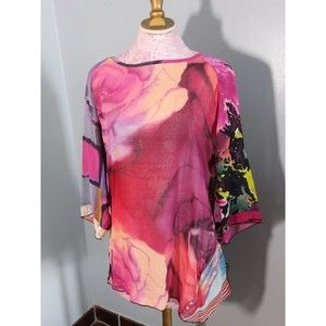 Floral Pink Black Pullover Blouse Wide Sleeves Chiffon Top Womens Size 1X NWT